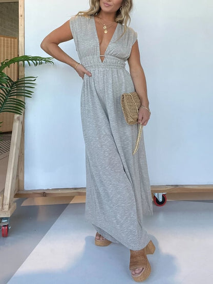 2024 NEW DEEP V HI LO HEM JUMPSUIT WITH POCKETS