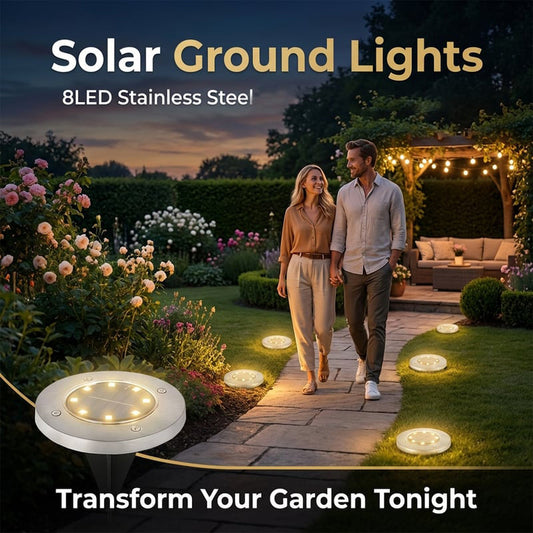 🔥Luce da Terra Solare in Acciaio Inox con 8 LED