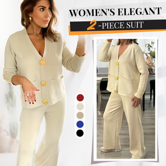 Maglione con Bottoni da Donna e Pantaloni a Gamba Larga Set di 2 Pezzi