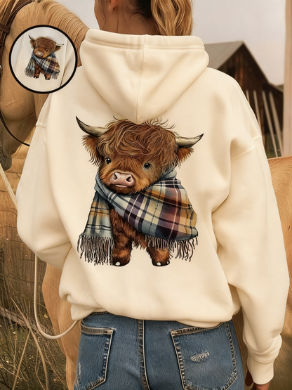 💖SALDI DI NATALE 50% DI SCONTO!!🎁Simpatica felpa con cappuccio foderata in pile Highland Cow🦬2