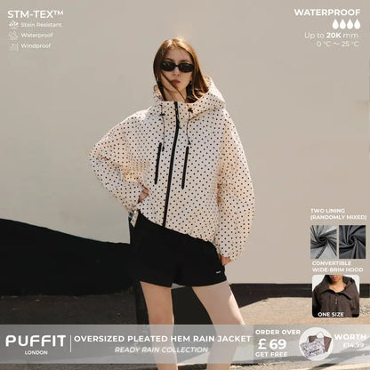 🧥 Giacca Antipioggia Corta Oversize con Cappuccio a Tesa Larga 💧 Orlo a Bolla e Polsini Regolabili