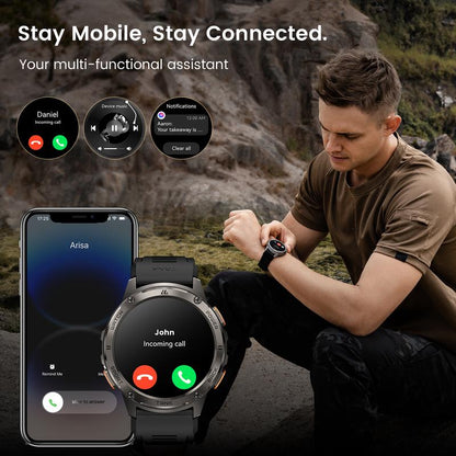Orologio intelligente  T3 con chiamate, durata della batteria di 50 giorni, display AMOLED da 1,43 inch, impermeabile da 50 m, corpo completamente in metallo, assistente AI, per Android e iOS, fitness tracker, orologio intelligente da uomo