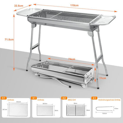 Griglia portatile pieghevole, griglia con supporto, griglia in acciaio inox