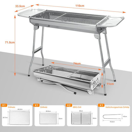 Griglia portatile pieghevole, griglia con supporto, griglia in acciaio inox