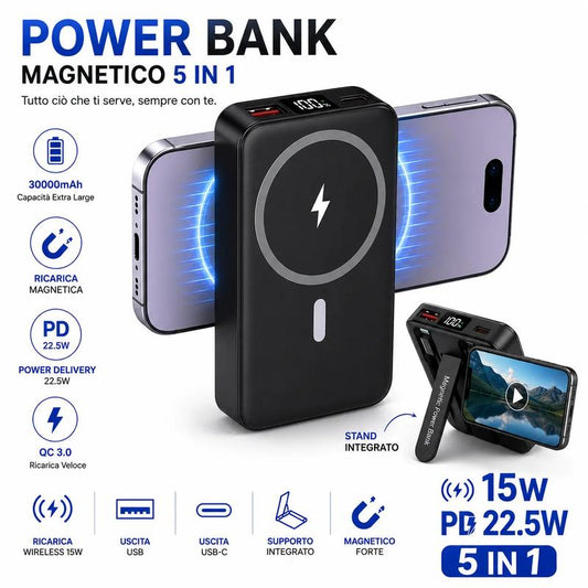 🔥Promozione a Tempo Limitato 50% DI SCONTO🔥Power Bank Magnetico con Supporto e Ricarica Rapida