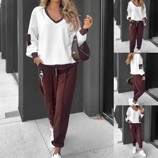 🍁 NUOVA VENDITA CALDA 🔥 Color-Block Pullover Hoodie & Jogger Pantaloni Set