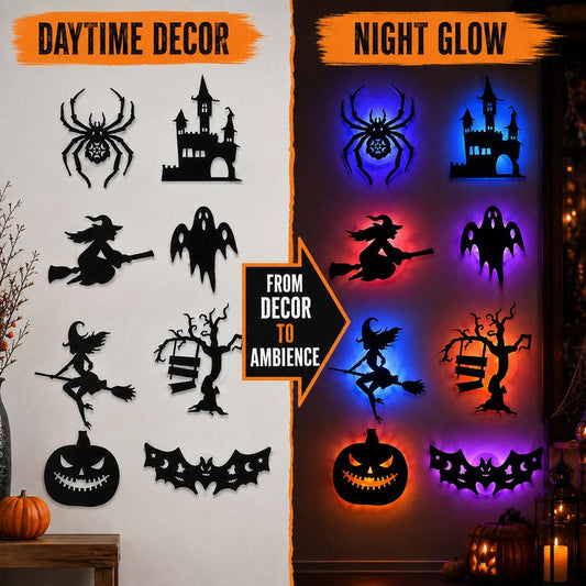 🎃 Decorazioni Halloween LED a Silhouette da Parete a Batteria – Impermeabili, Adesive, Fantasmi/Zucche/Pipistrelli & Altro 🕷️✨