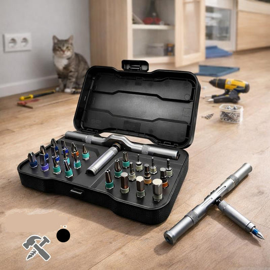 Set di cacciaviti magnetici 24‑in‑1, kit di punte multifunzione per cacciavite, set di utensili per la riparazione domestica con chiave a T rimovibile e meccanismo a rattoppo