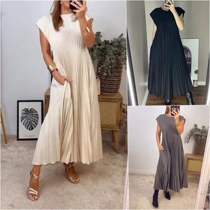 Pleated Simple Solid Color Dress