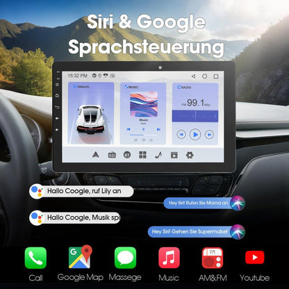 Schermo touch girevole da 9 inch per auto, stereo Single DIN, Android 13, Apple CarPlay/Android Auto wireless