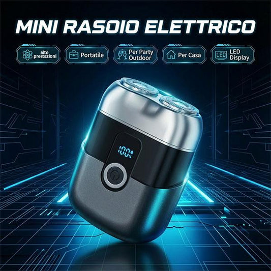 Mini rasoio elettrico con display LED, fori di rasatura multipli, potente ed efficiente.