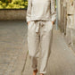 Solid Colour Casual Long-sleeved Cotton Blend Suit