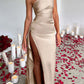 👗🌸 2025 Nuovo design senso temperamento sexy spalla slash split abito in raso, perfetta combinazione di eleganza e sensualità!