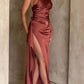 👗🌸 2025 Nuovo design senso temperamento sexy spalla slash split abito in raso, perfetta combinazione di eleganza e sensualità!