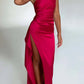 👗🌸 2025 Nuovo design senso temperamento sexy spalla slash split abito in raso, perfetta combinazione di eleganza e sensualità!