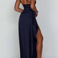👗🌸 2025 Nuovo design senso temperamento sexy spalla slash split abito in raso, perfetta combinazione di eleganza e sensualità!