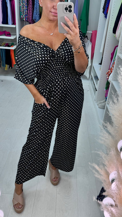 Polka Dot Printed Elastic Waist Jumpsuit