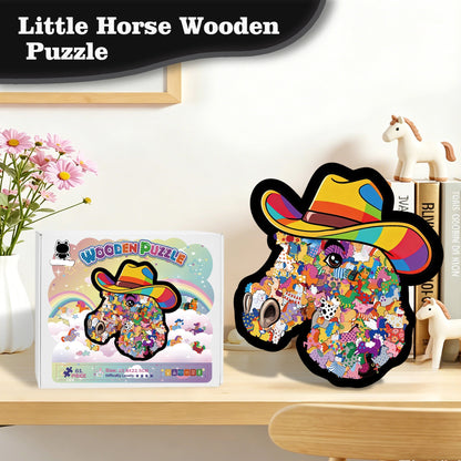 🦄🌈Set di puzzle divertenti 2026: cappello da cowboy, pony, puzzle impilabile con cornice, puzzle in legno dalla forma irregolare