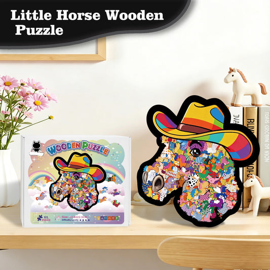 🦄🌈Set di puzzle divertenti 2026: cappello da cowboy, pony, puzzle impilabile con cornice, puzzle in legno dalla forma irregolare