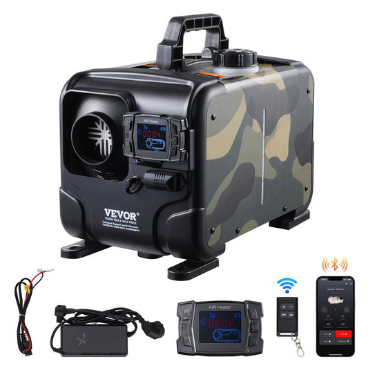 Riscaldatore diesel da 8 kW, riscaldatore d'aria diesel tutto in uno da 12 V/24 V, controllo tramite APP Bluetooth, telecomando e schermo di visualizzazione, allarme CO, riscaldatore diesel portatile orizzontale a riscaldamento rapido per veicoli, garage