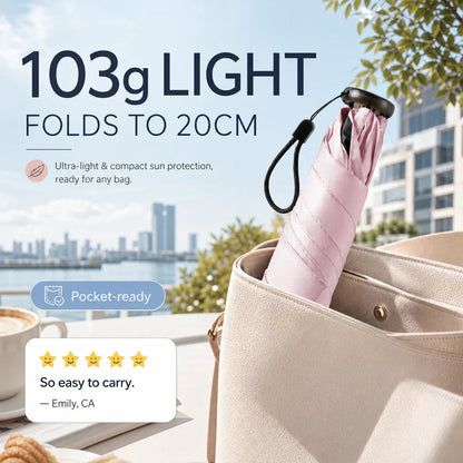 ☂️ Ombrello Ultra-Leggero e Compatto da 103 g | Protezione Solare UPF 50+ e Pioggia | Struttura in Carbonio Antivento | Tascabile, 20 cm da Chiuso 🌧️☀️