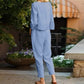 Solid Colour Casual Long-sleeved Cotton Blend Suit