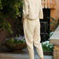 Solid Colour Casual Long-sleeved Cotton Blend Suit