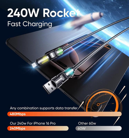 Cavo di ricarica 4 in 1 , ricarica super veloce da 240 W con luce RGB, nuovo