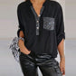 Women's Sequin Patchwork V-neck Shirt