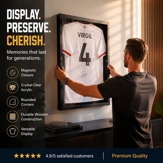 🧥Cornice Espositiva in Legno per Maglia Sportiva (Porta Magnetica) – Conserva il Tuo Sudore e il Tuo Amore in Perfette Condizioni!