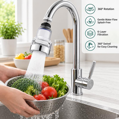 Aeratore Filtro per Rubinetto Girevole a 360° – Filtrazione Multistrato e 3 Modalità di Flusso Antischizzo 🚰