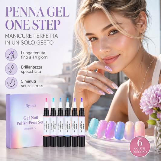 Penna per smalto gel 5 in 1, penna per smalto gel effetto aurora con base e top coat in un unico prodotto.