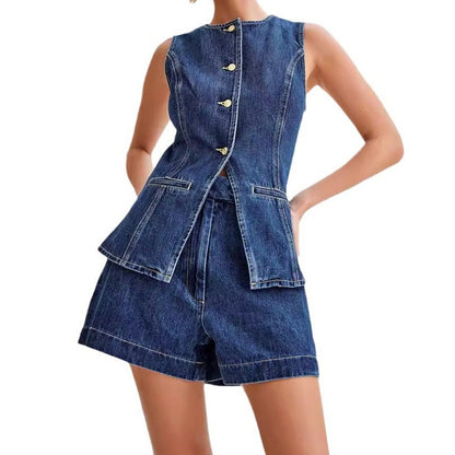 💕Women's Casual Denim Two-Piece Sleeveless Top