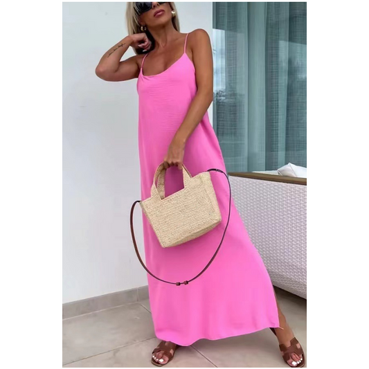 Loose-Fit Spaghetti Strap Maxi Dress with Side Slit