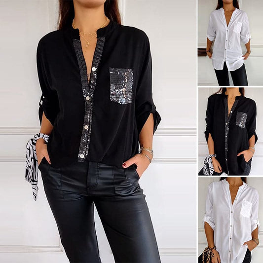 2024 Casual patchwork top with sequins