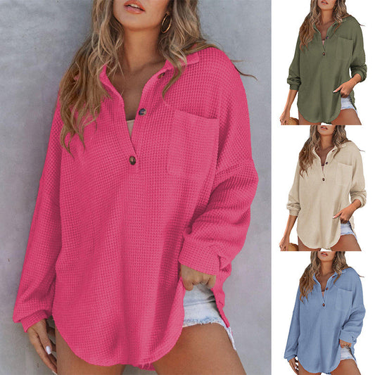 2024 New Women’s Loose Solid Color Waffle Knit Shirt Jacket