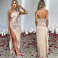 👗🌸 2025 Nuovo design senso temperamento sexy spalla slash split abito in raso, perfetta combinazione di eleganza e sensualità!