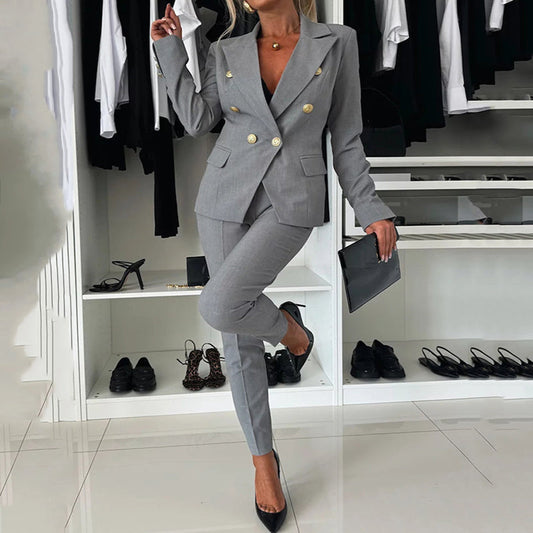 🔥🖤Black Friday Sale:50% OFF🔥Women's Double-Breasted Blazer & Tailored Pants Set