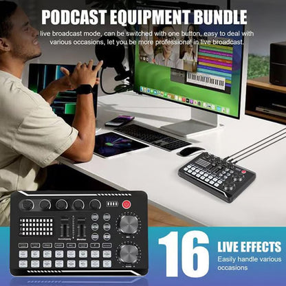 F998 Live Sound Card Audio Mixer, Interfaccia Audio Podcast con Effetti Mixer DJ, Voice Changer con Effetti Sonori per Karaoke Live Streaming Record Gaming