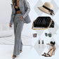 Donna Casual Grigio Blazer Top & Wide-Leg Pantaloni Set 2 pezzi