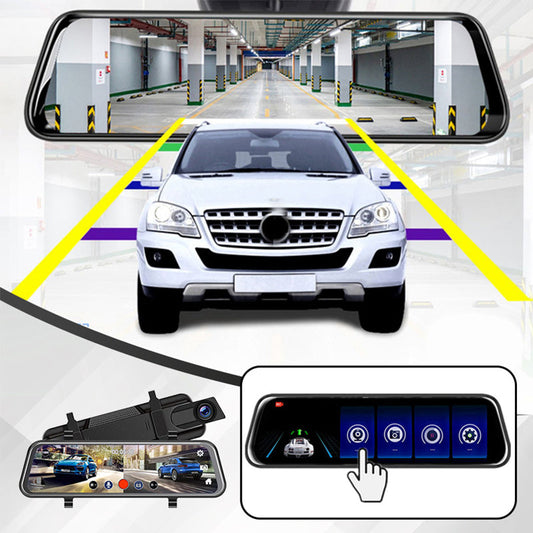 Telecamera da cruscotto integrata nello specchietto retrovisore da 10" 1080P - Visione notturna e modalità parcheggio per DVR auto - Include scheda di memoria da 64 GB