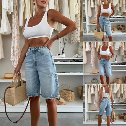 Pantaloni midi in denim retrò distrutti