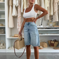 Pantaloni midi in denim retrò distrutti