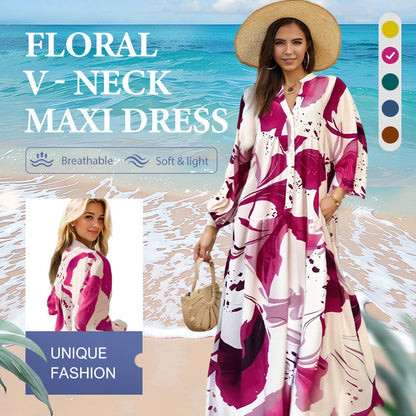 🌸Maxi abito donna con scollo a V floreale