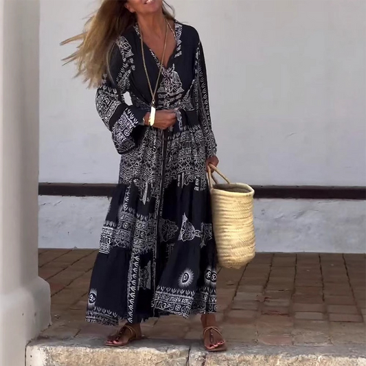 🌸SIZE:S-3XL👗Women’s Casual Printed V-Neck Flowy Dress