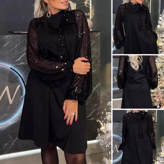 👠TAGLIE: S-3XL 💋 Abito da donna con paillettes scintillanti e patchwork