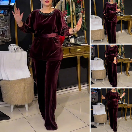👗🌟 Nuovo completo in velluto dorato 2025, elegante e slanciato, una scelta raffinata!