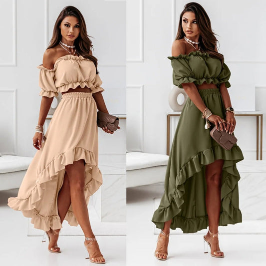 🍂👗 Nuovo completo con gonna a balze e scollo a V per l'autunno 2025: perfetto per un look casual e alla moda!
