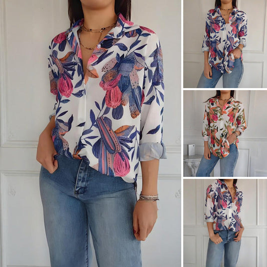 🍂Saldi autunnali 49% di sconto🍁Camicia elegante con bottoni e stampa floreale