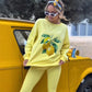🍋 Maglione con cappuccio e pantaloni a 2 pezzi con stampa elegante
